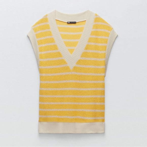 ZARA Rustic Yellow Stripe Oversized Knit Sweater Vest - Picture 1 of 6